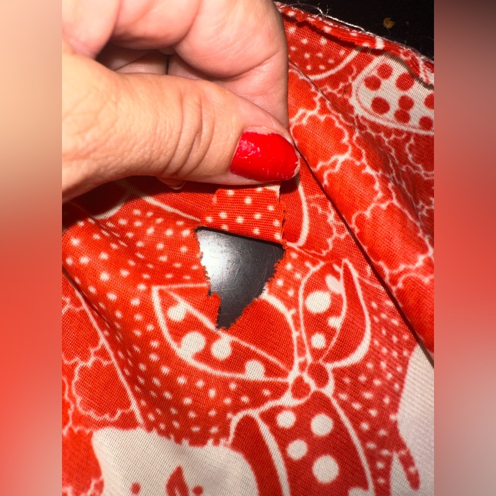 Bold Red And White Patterned Fabric - image 5